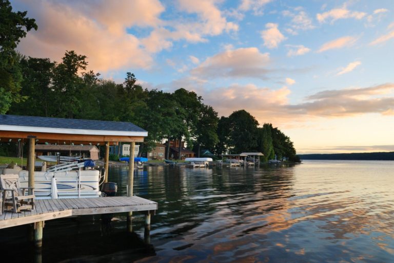 Lake scene with several docks