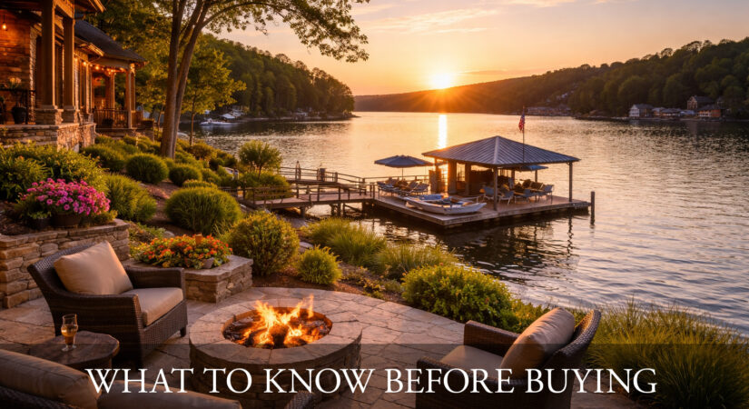 View from a lake property at sunset